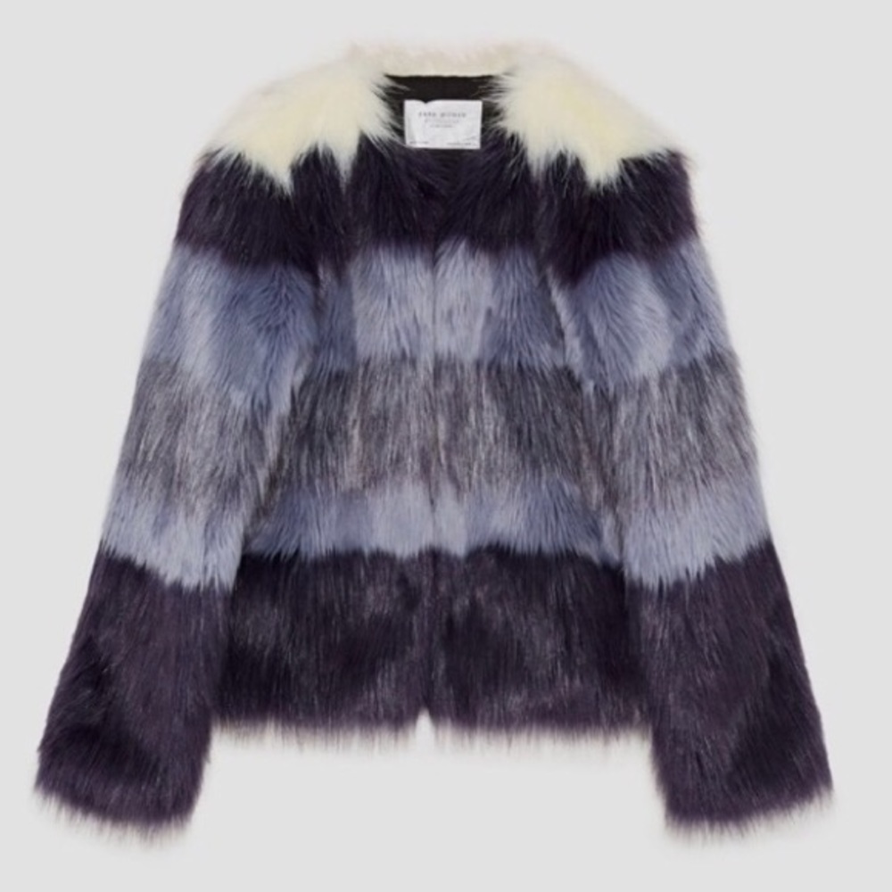 Zara Woman Blue Ombré Faux Fur Jacket